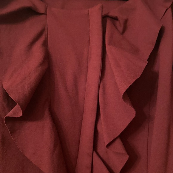 INC International Concepts Burgundy Ruffled Blazer - Picture 2 of 8